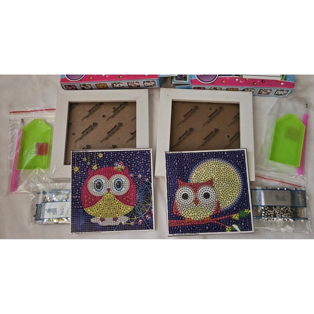 Lot Of 8 Diamond Art Owls, 2 Styles With Frames Resellers
